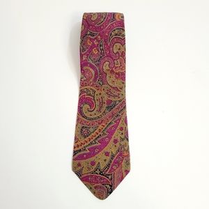 NINA RICCI PARIS Made in France Vintage Silk Paisley Magenta & Khaki Colour Tie